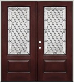 Diamond 3/4 Lite Pre-finished Mahogany Fiberglass Prehung Double Door Unit #274