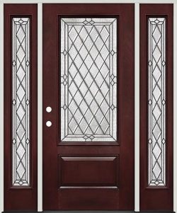 Diamond 3/4 Lite Pre-finished Mahogany Fiberglass Prehung Door Unit with Sidelites #274