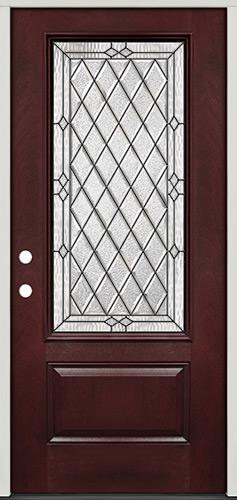 Diamond 3/4 Lite Pre-finished Mahogany Fiberglass Prehung Door Unit #274