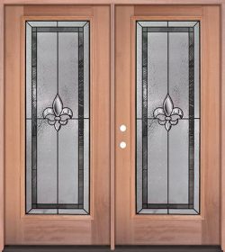 Fleur-de-lis Full Lite Mahogany Wood Double Door Unit #84