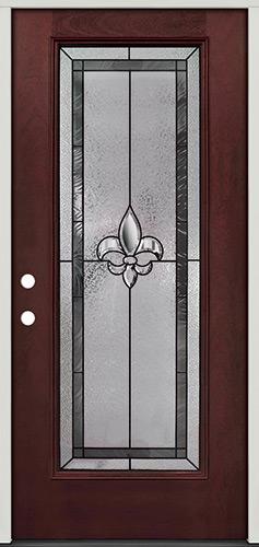 Fleur-de-lis Full Lite Pre-finished Mahogany Fiberglass Prehung Door Unit #84