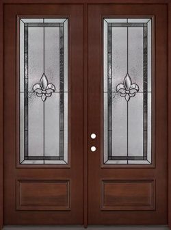 Fleur-de-lis 8'0" Tall 3/4 Lite Pre-finished Mahogany Wood Double Door Unit #84