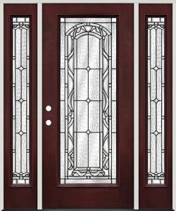 Full Lite Pre-finished Mahogany Fiberglass Prehung Door Unit with Sidelites #292