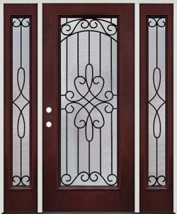 Full Lite Pre-finished Mahogany Fiberglass Prehung Door Unit with Sidelites #299