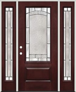3/4 Lite Pre-finished Mahogany Fiberglass Prehung Door Unit with Sidelites #67