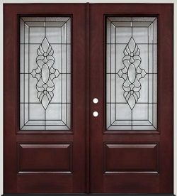 3/4 Lite Pre-finished Mahogany Fiberglass Prehung Double Door Unit #73