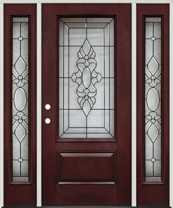 3/4 Lite Pre-finished Mahogany Fiberglass Prehung Door Unit with Sidelites #73