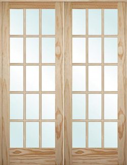 5'0": 6'8" Tall 15-Lite Pine Interior Prehung Double Wood Door Unit