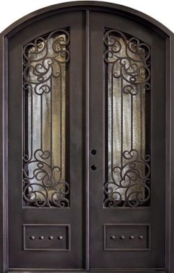62" x 97" Alexandria Arch Top Iron Prehung Double Door Unit