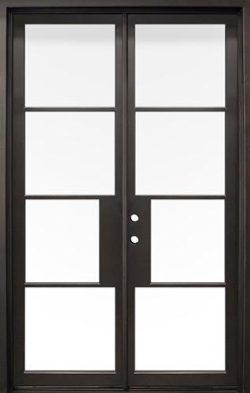 62" x 97" Modern 4-Lite Iron Prehung Double Door Unit