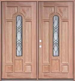 Center Arch Mahogany Prehung Double Wood Door Unit #UM58