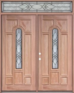 Center Arch Mahogany Prehung Wood Double Door Unit with Transom #UM58