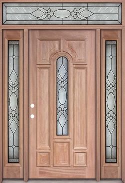 Center Arch Mahogany Prehung Wood Door Unit with Transom #UM58