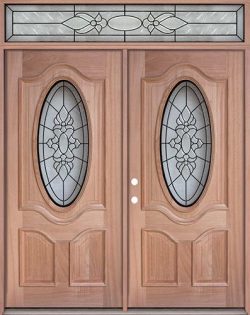 3/4 Oval Mahogany Prehung Wood Double Door Unit with Transom #UM64