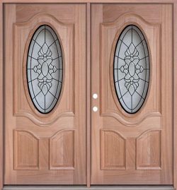 3/4 Oval Mahogany Prehung Double Wood Door Unit #UM64