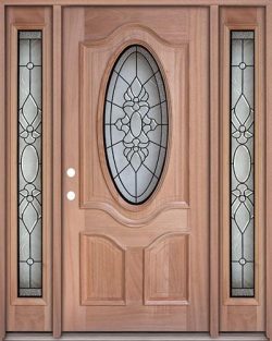 3/4 Oval Mahogany Prehung Wood Door Unit with Sidelites #UM64