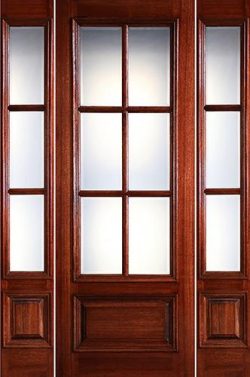 Preston 8'0" Tall 6-Lite Low-E 1-Panel Raised Mahogany Prehung Wood Door Unit with Sidelites