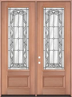 8'0" Tall 3/4 Lite Mahogany Wood Double Door Unit #292