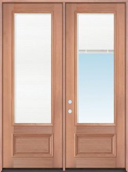 8'0" Tall 3/4 Mini-blind Mahogany Wood Double Door Unit