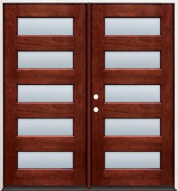 Modern 5-Lite Mahogany Prehung Double Wood Door Unit #305