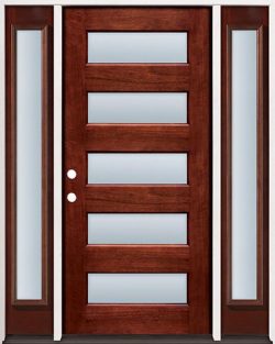 Modern 5-Lite Mahogany Prehung Wood Door Unit with Sidelites #305
