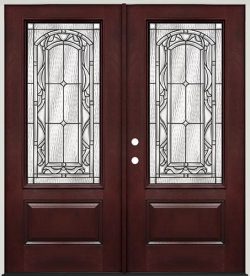 3/4 Lite Pre-finished Mahogany Fiberglass Prehung Double Door Unit #272