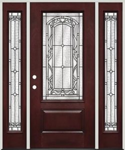 3/4 Lite Pre-finished Mahogany Fiberglass Prehung Door Unit with Sidelites #272