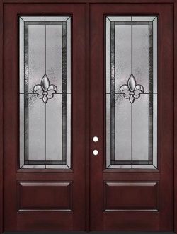 Fleur-de-lis 8'0" Tall 3/4 Lite Pre-finished Fiberglass Double Door Unit #84
