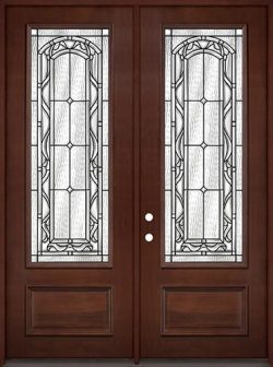 8'0" Tall 3/4 Lite Pre-finished Mahogany Wood Double Door Unit #292