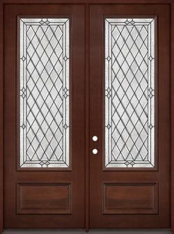8'0" Tall Diamond 3/4 Lite Pre-finished Mahogany Wood Double Door Unit #294
