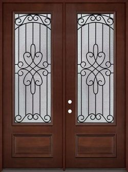 8'0" Tall 3/4 Lite Pre-finished Mahogany Wood Double Door Unit #299