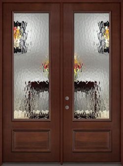 8'0" Tall Privacy Glass 3/4 Lite Pre-finished Mahogany Wood Double Door Unit