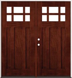 6-Lite Craftsman Mahogany Prehung Double Wood Door Unit #43