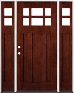 6-Lite Craftsman Mahogany Prehung Wood Door Unit with Sidelites #43