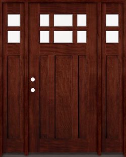6-Lite Craftsman Mahogany Prehung Wood Door Unit with Sidelites #43 MJ