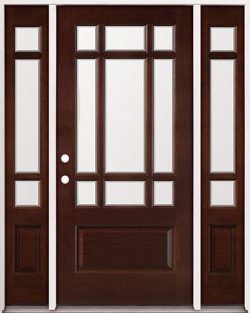 9-Lite Craftsman Mahogany Prehung Wood Door Unit with Sidelites #32