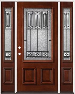 3/4 Lite Mahogany Prehung Wood Door Unit with Sidelites #53