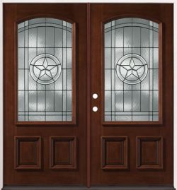 Texas Star 3/4 Arch Mahogany Prehung Double Wood Door Unit #50