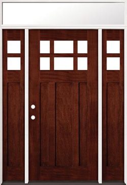 6-Lite Craftsman Mahogany Prehung Wood Door Unit with Transom #43