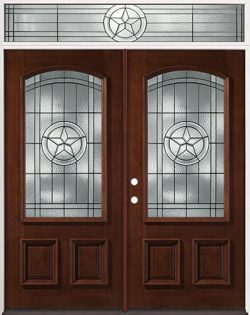 Texas Star 3/4 Arch Mahogany Prehung Wood Double Door Unit with Transom #50