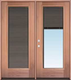Slate Full Mini-blind Mahogany Wood Double Door Unit