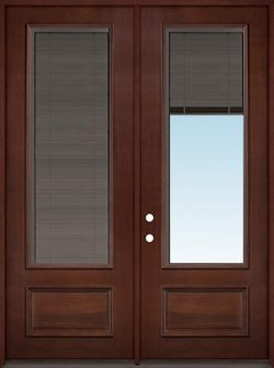 Slate 8'0" Tall 3/4 Mini-blind Pre-finished Mahogany Wood Double Door Unit